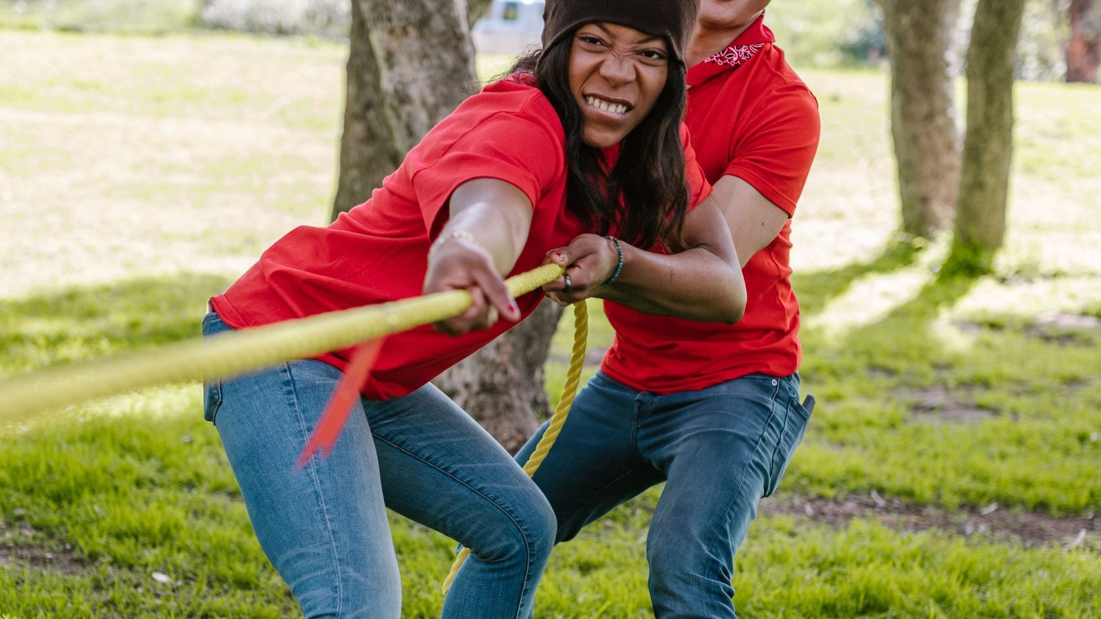 Colleagues taking part in an outdoor team-building activity